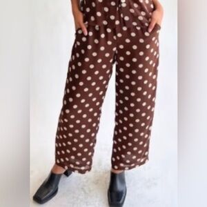 LISA SAYS GAH Sz S Brown Cream Polka Dot Palazzo Wide Leg Pants NEW WITH TAG
